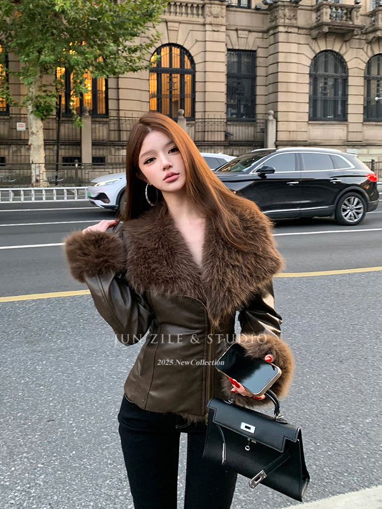 Leather Jacket With Fur for Women
