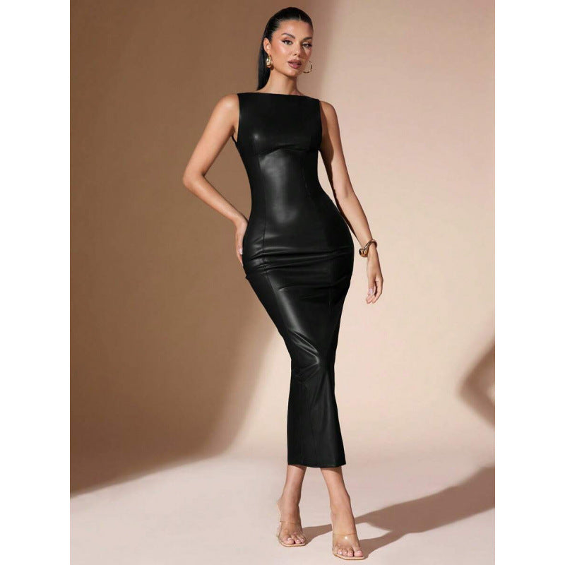 Leather Long Dress for Women ( Black & Brown Coffe )