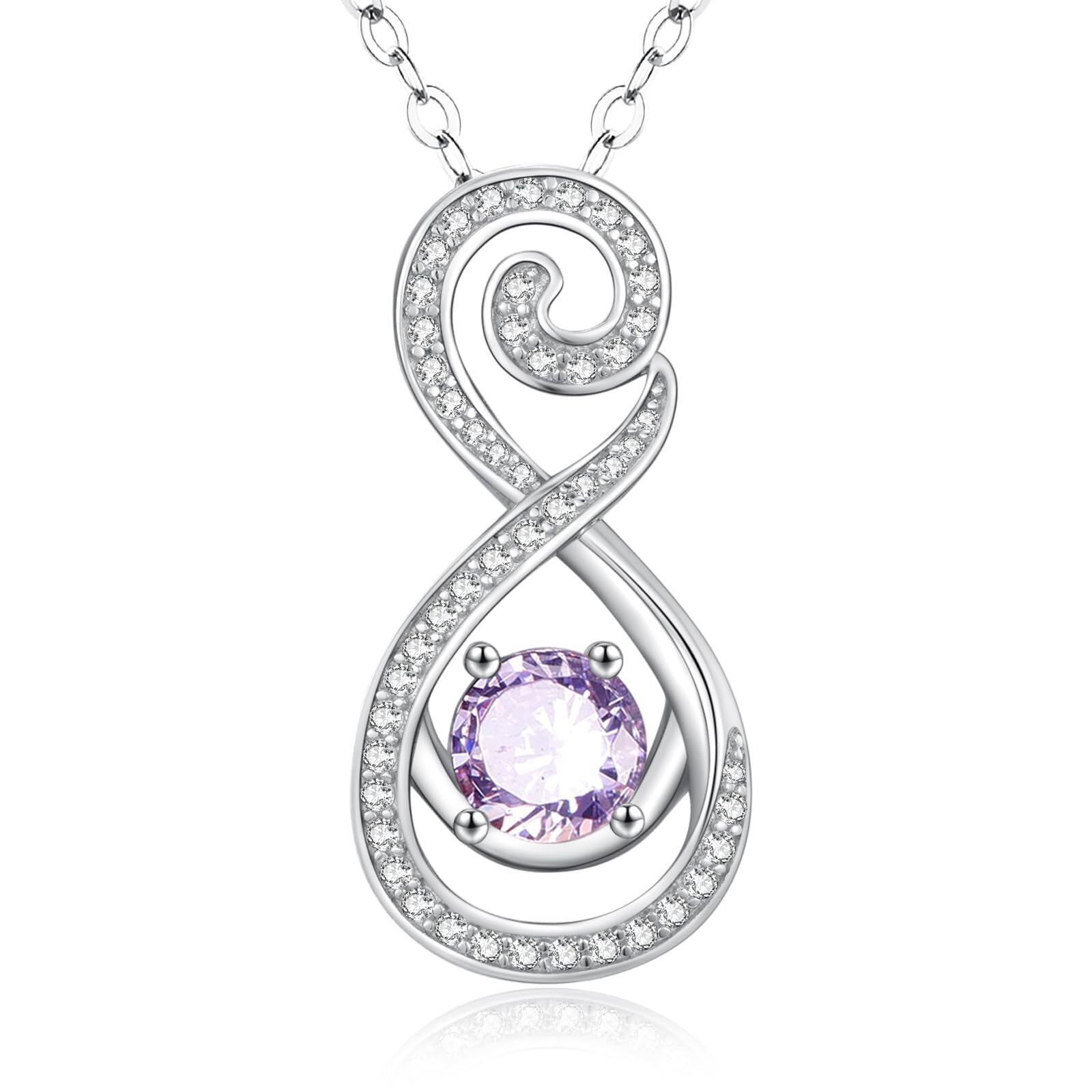 “Violet Embrace” Sterling Silver with Birthstone Spiral Necklace