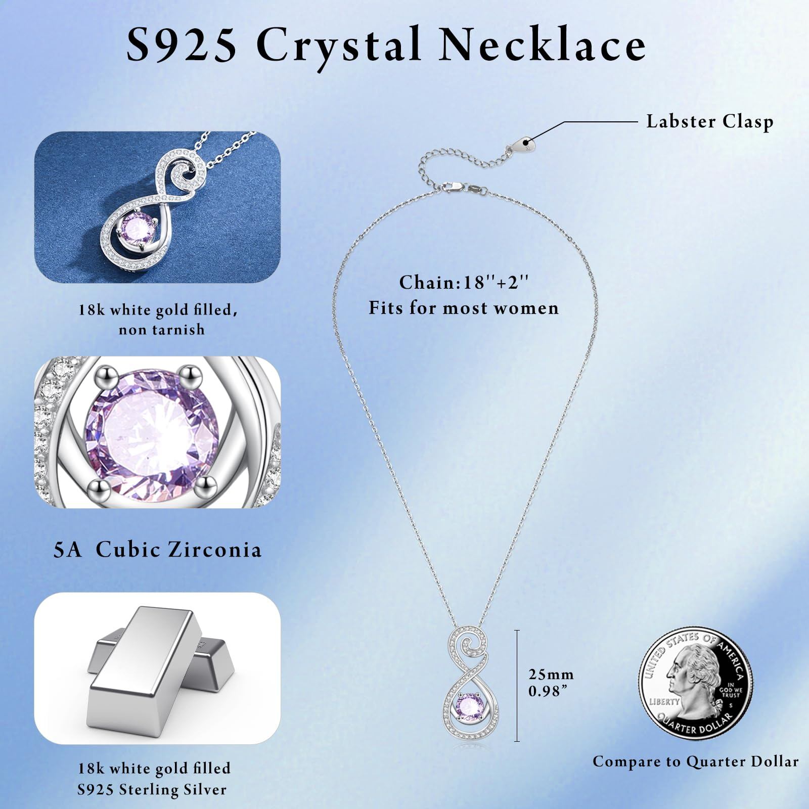 “Violet Embrace” Sterling Silver with Birthstone Spiral Necklace