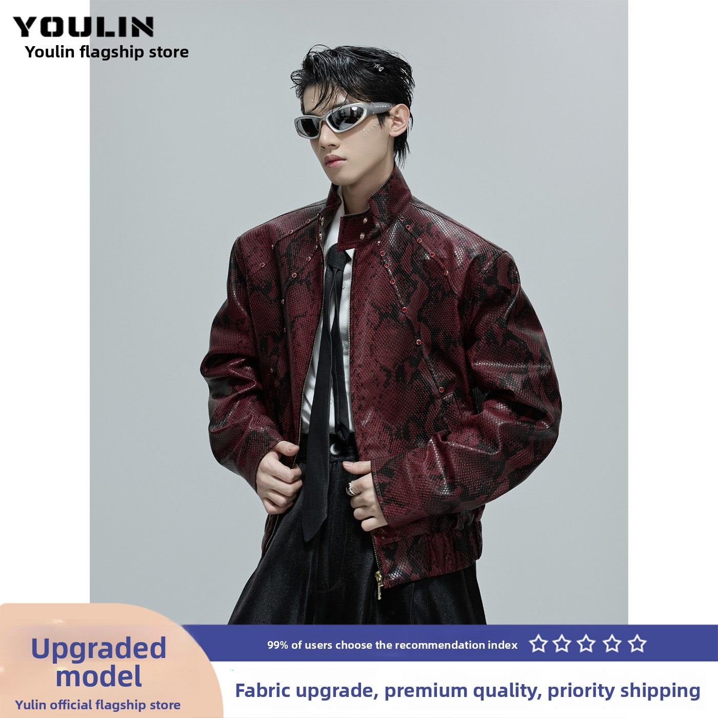 Unisex Snake Skin Leather Jacket with Gemstones ( Red & Black )  |  (Men & Women)