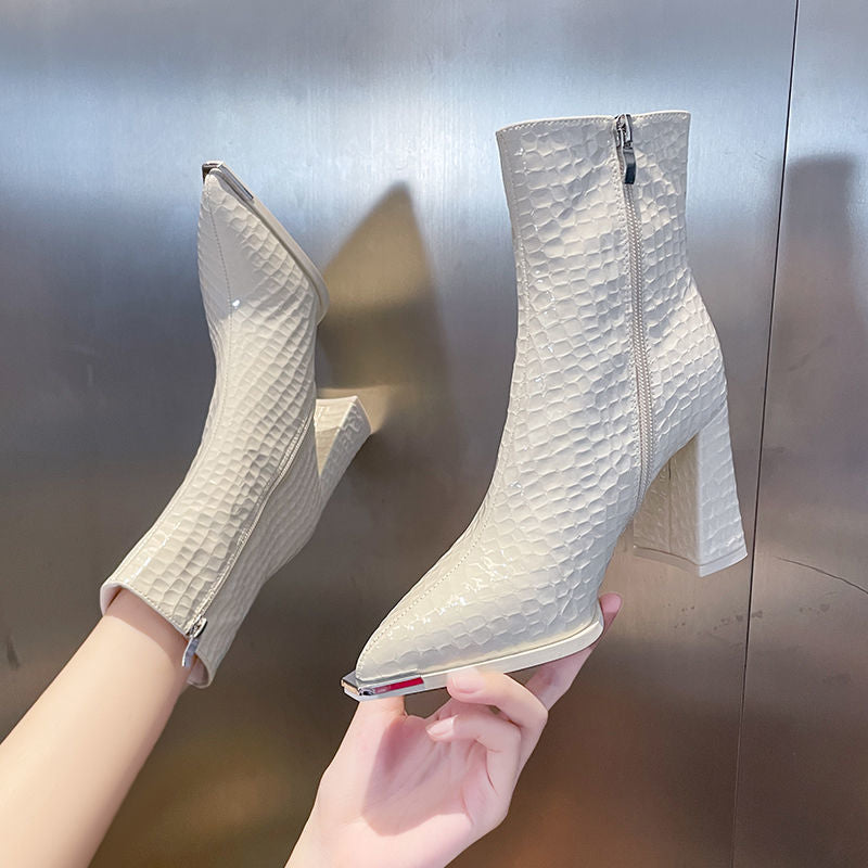 Pointed-Toe High Heel Martin Boots