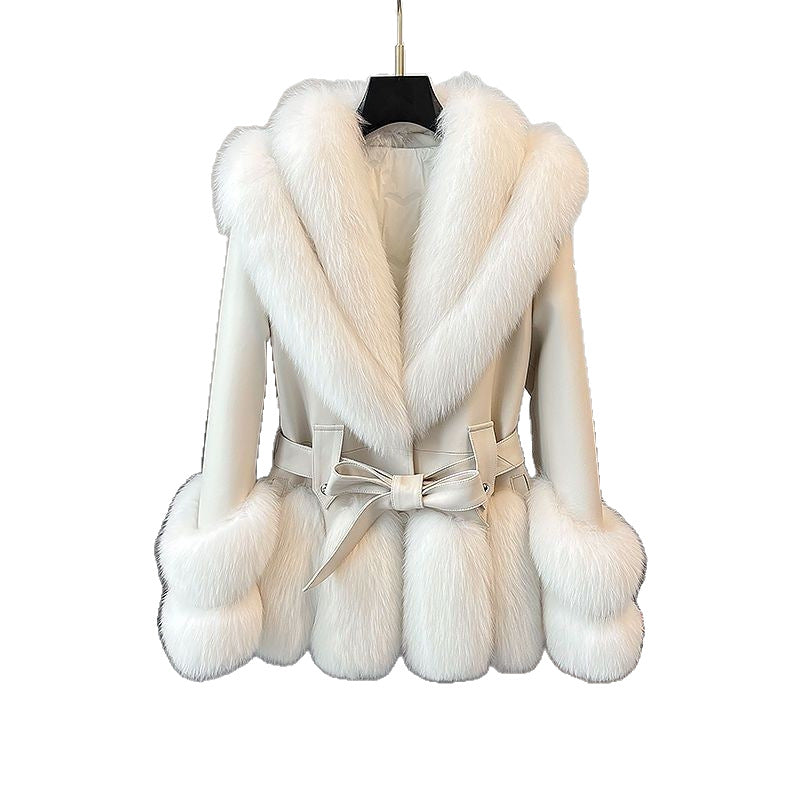 Faux Fox Fur Plush Leather Coat