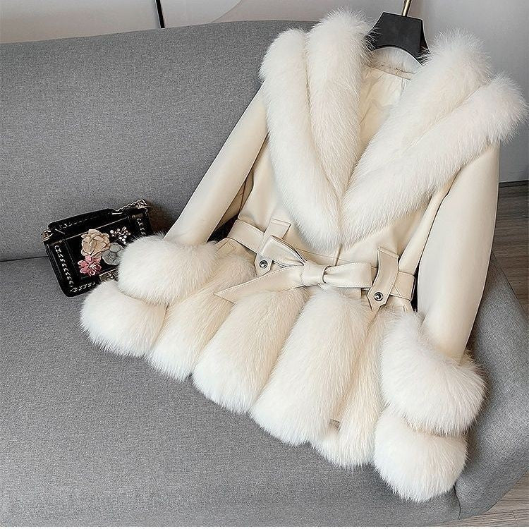 Faux Fox Fur Plush Leather Coat