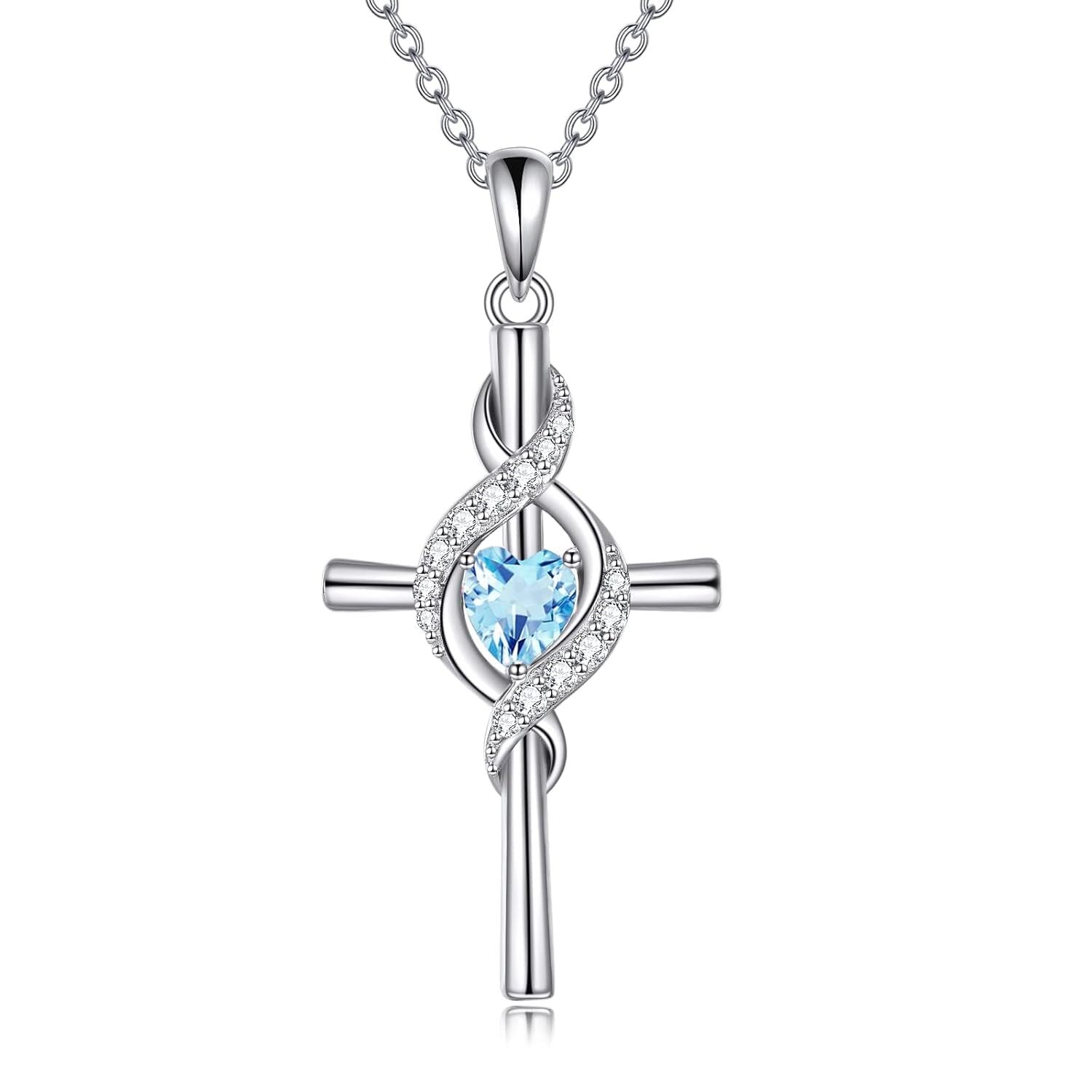 “Sacred Light” Sterling Silver Birthstone Cross Necklace