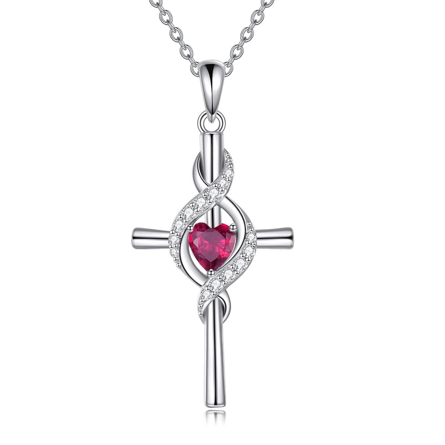 “Sacred Light” Sterling Silver Birthstone Cross Necklace