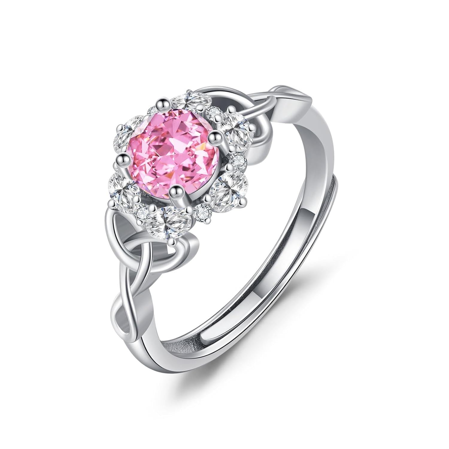 “Celtic Harmony” Sterling Silver Zircon Birthstone Ring