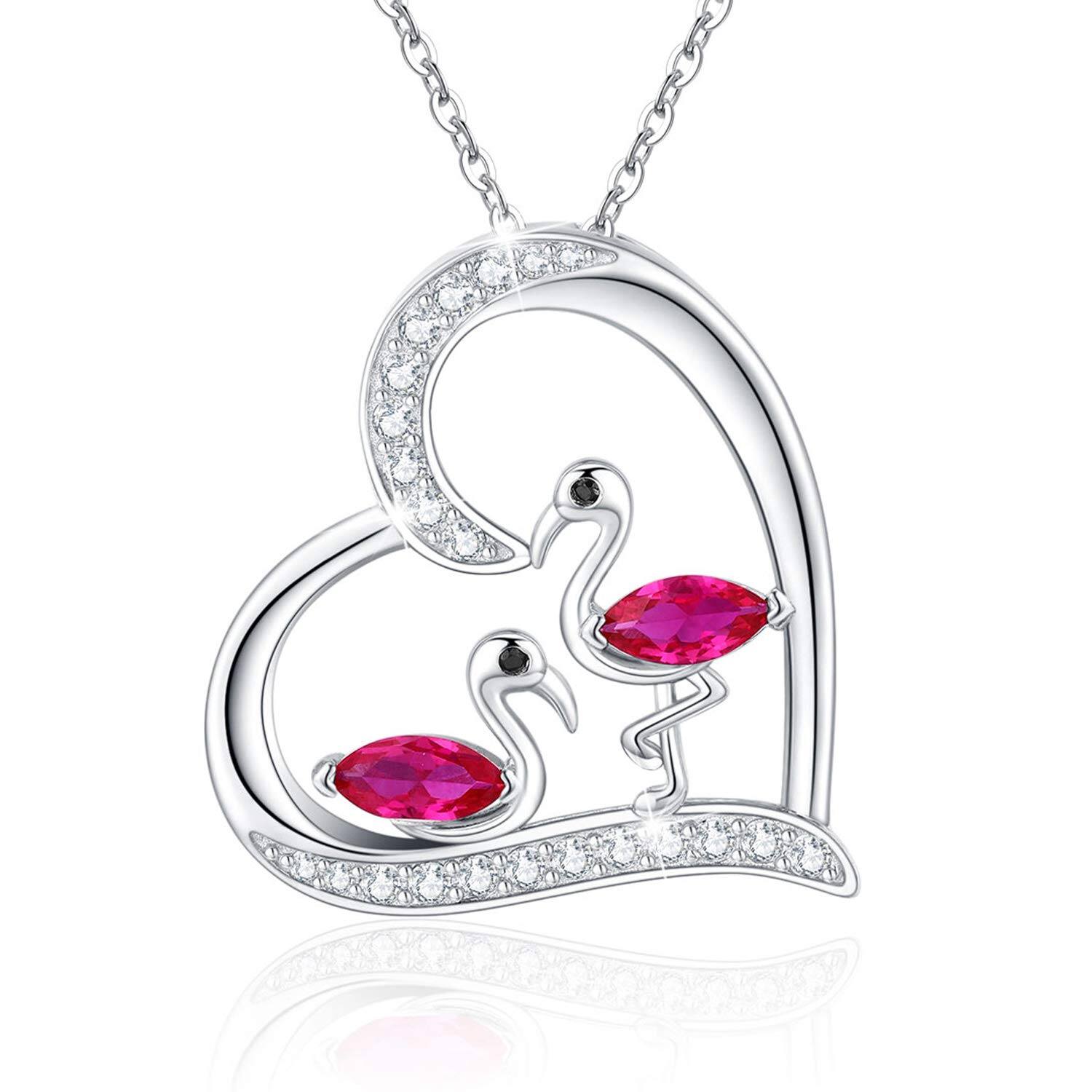 “Heartfelt Dance” Pink CZ Flamingo Pendant Necklace