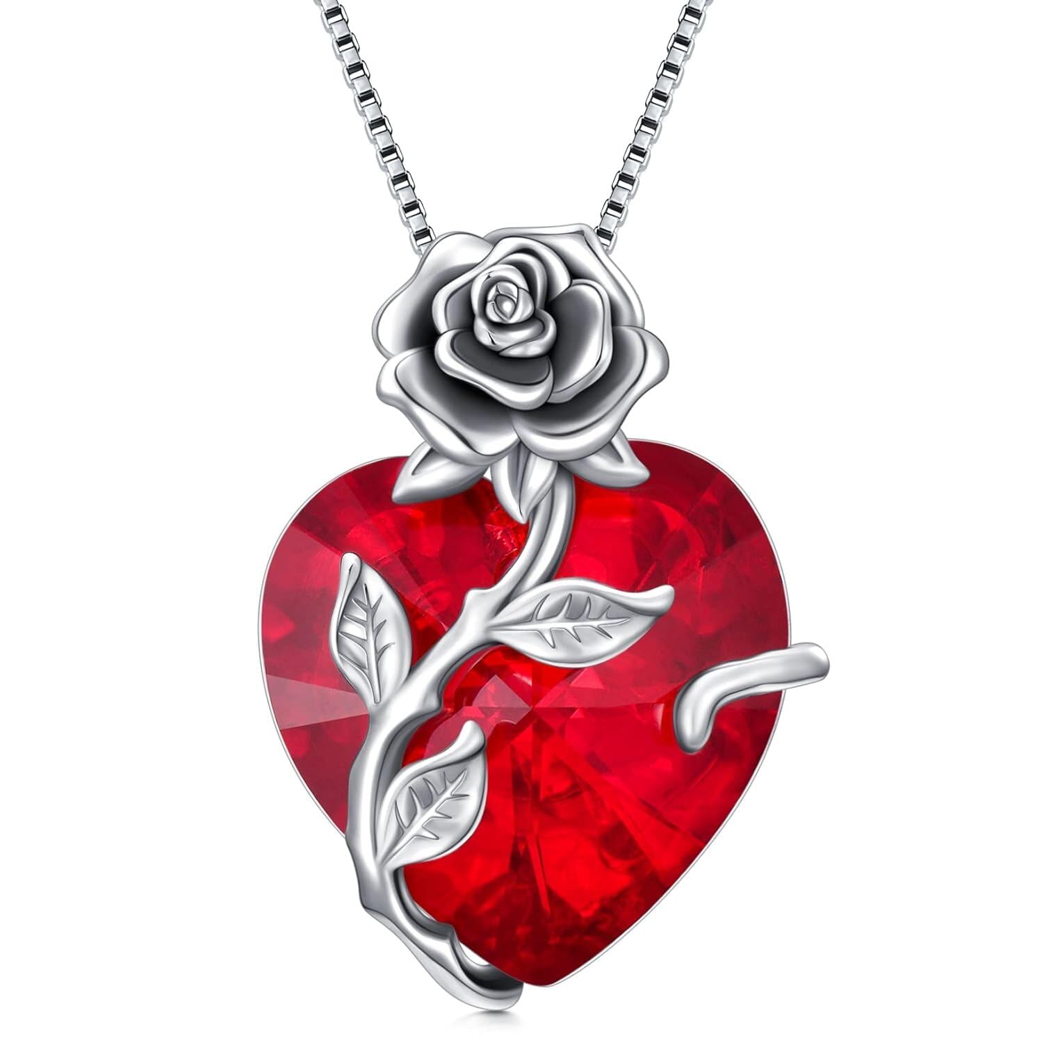 “Heart of Roses” Sterling Silver Crystal Pendant Necklace