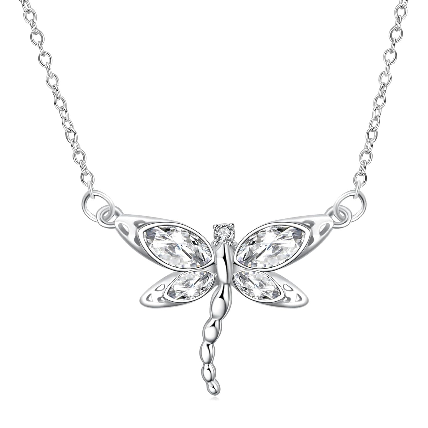 “Soulful Flight” Sterling Silver Dragonfly Birthstone Necklace