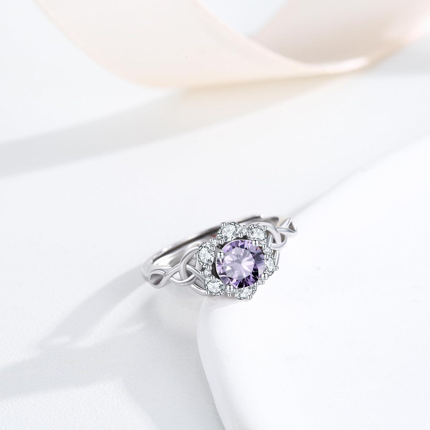 “Celtic Harmony” Sterling Silver Zircon Birthstone Ring