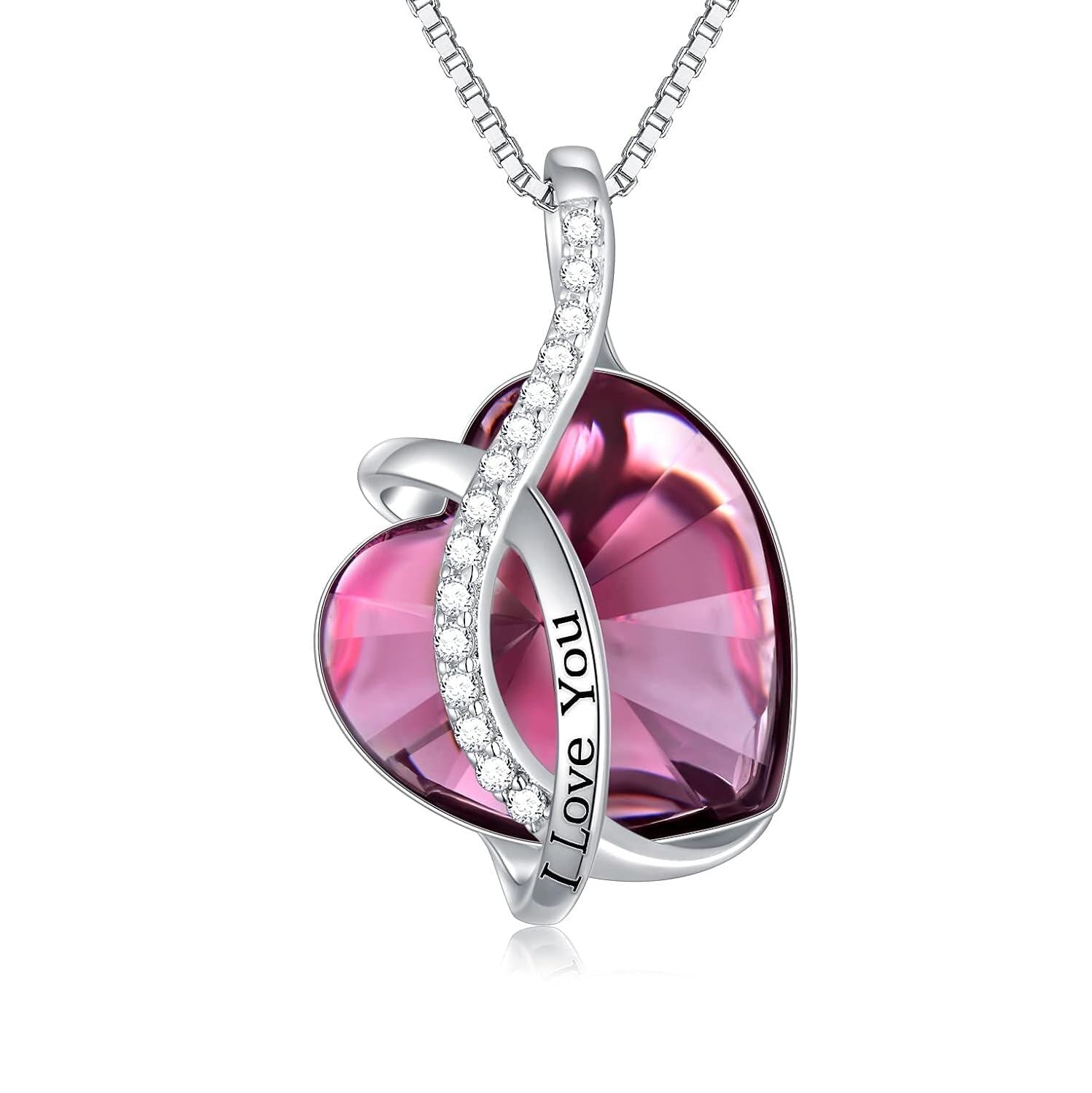 “Eternal Pulse” Austrian Crystal Birthstone Heart Necklace ( Sterling Silver 925 )