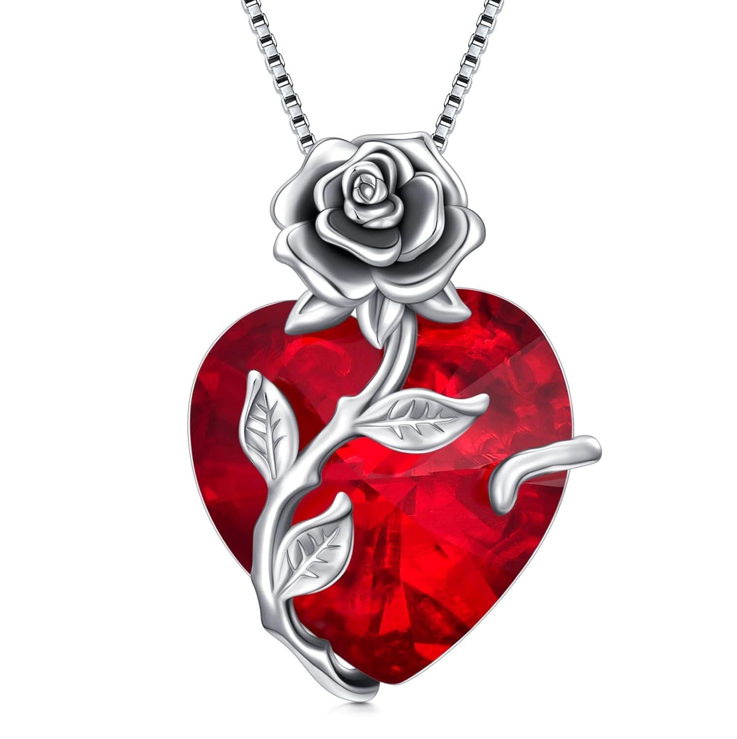 “Heart of Roses” Sterling Silver Crystal Pendant Necklace