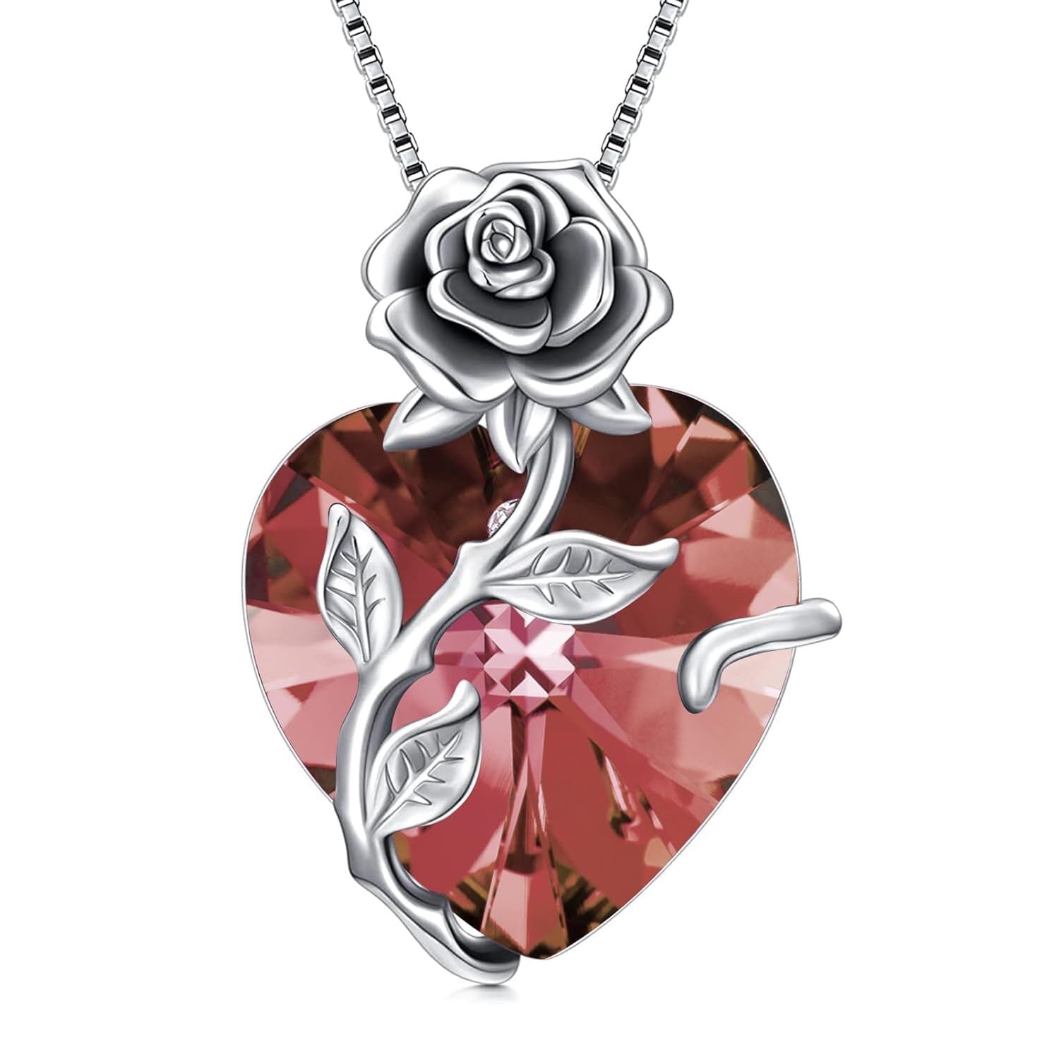 “Heart of Roses” Sterling Silver Crystal Pendant Necklace