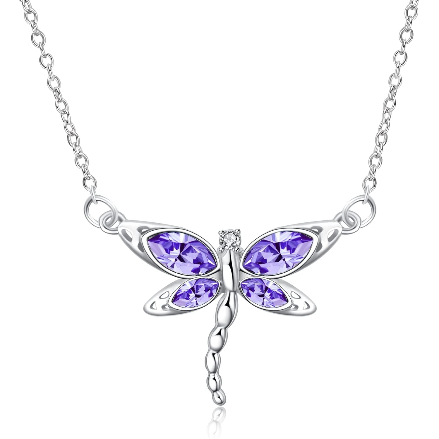 “Soulful Flight” Sterling Silver Dragonfly Birthstone Necklace