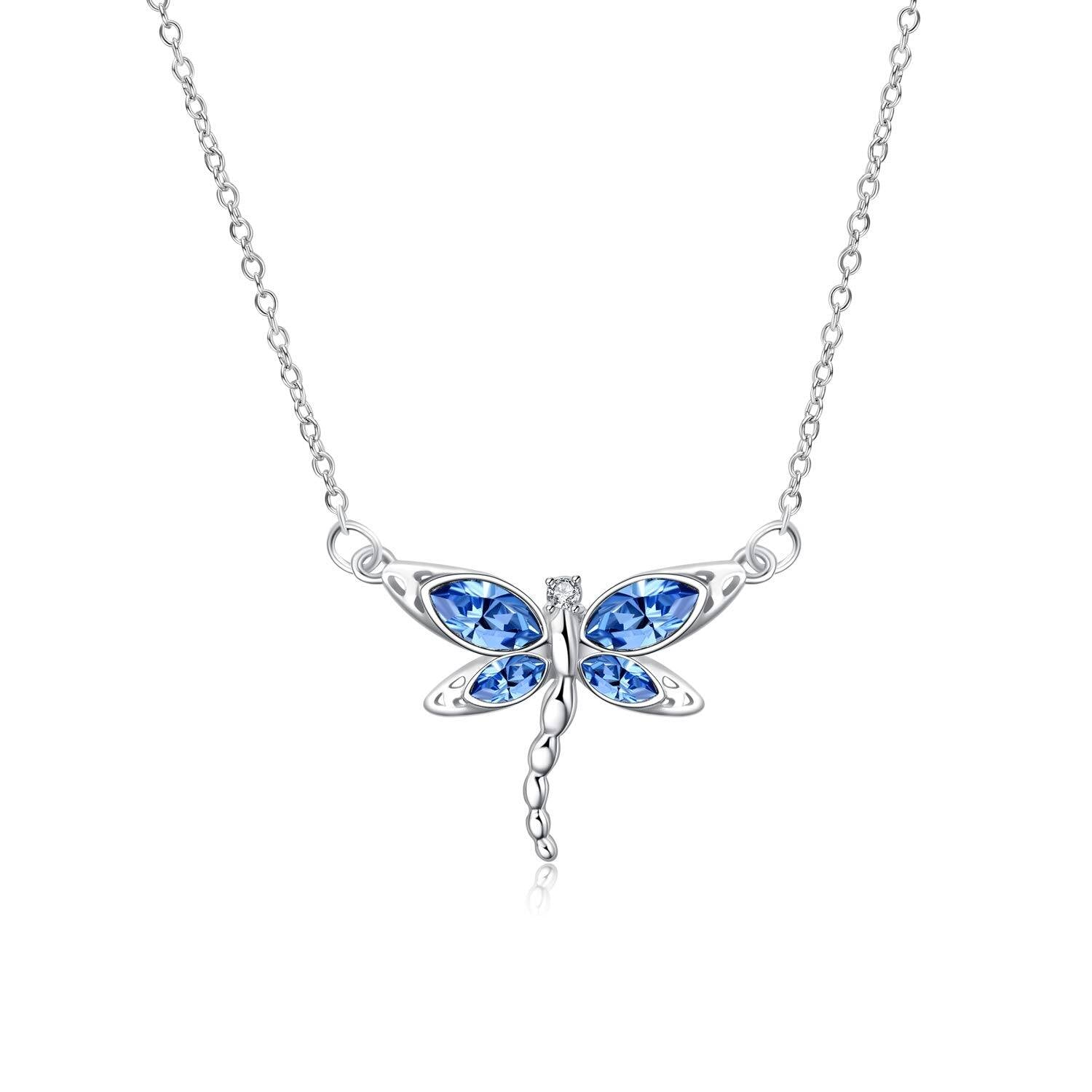 “Soulful Flight” Sterling Silver Dragonfly Birthstone Necklace