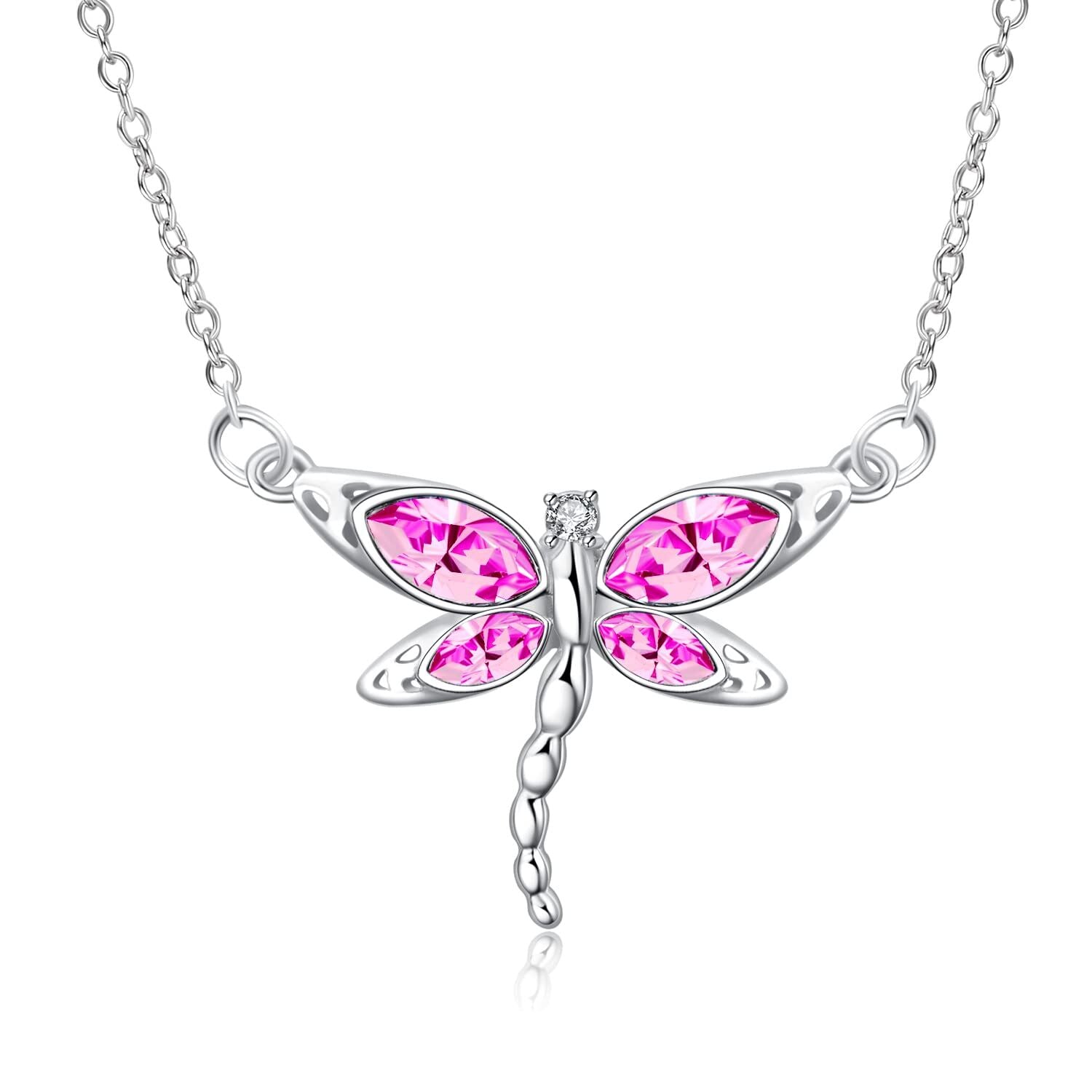 “Soulful Flight” Sterling Silver Dragonfly Birthstone Necklace