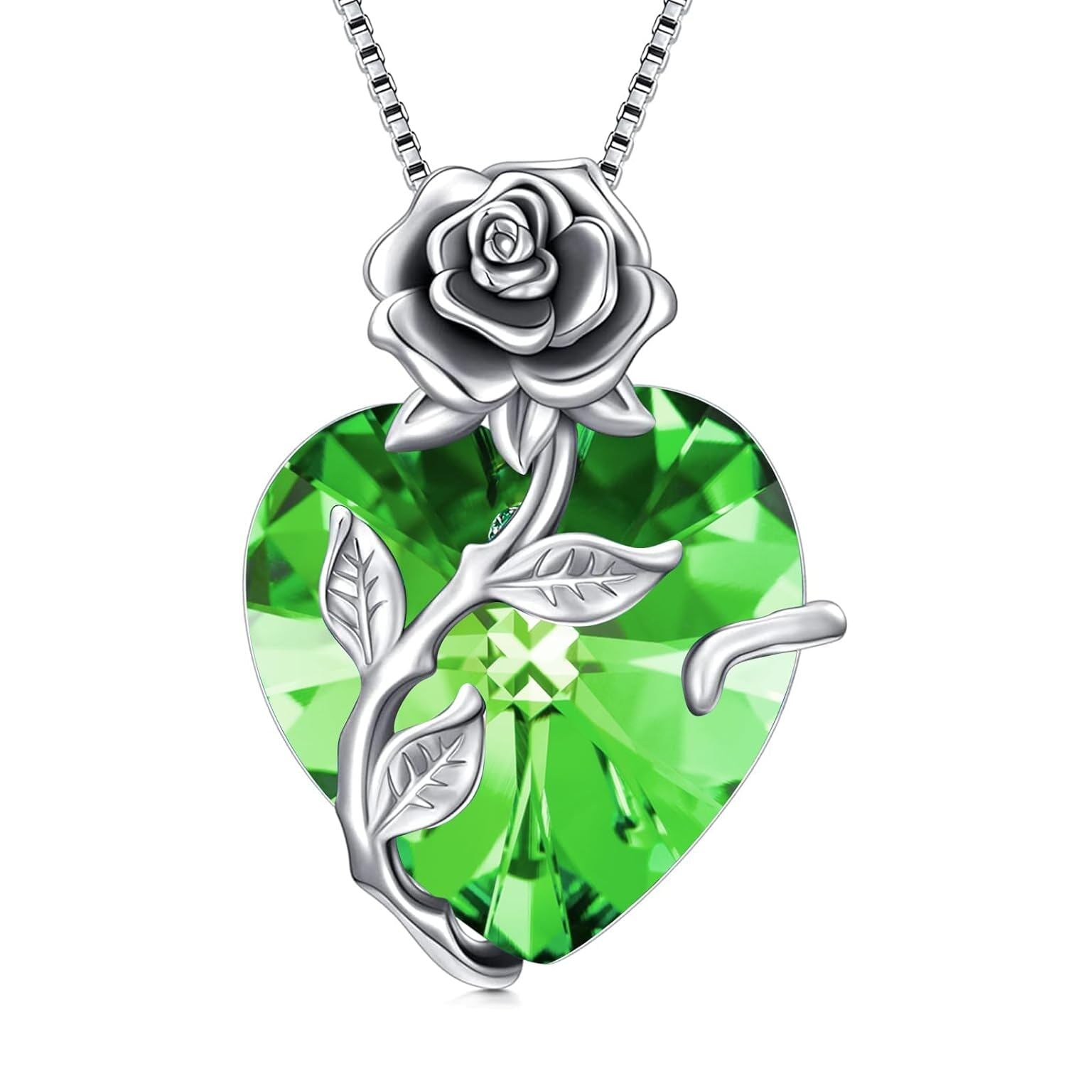 “Heart of Roses” Sterling Silver Crystal Pendant Necklace