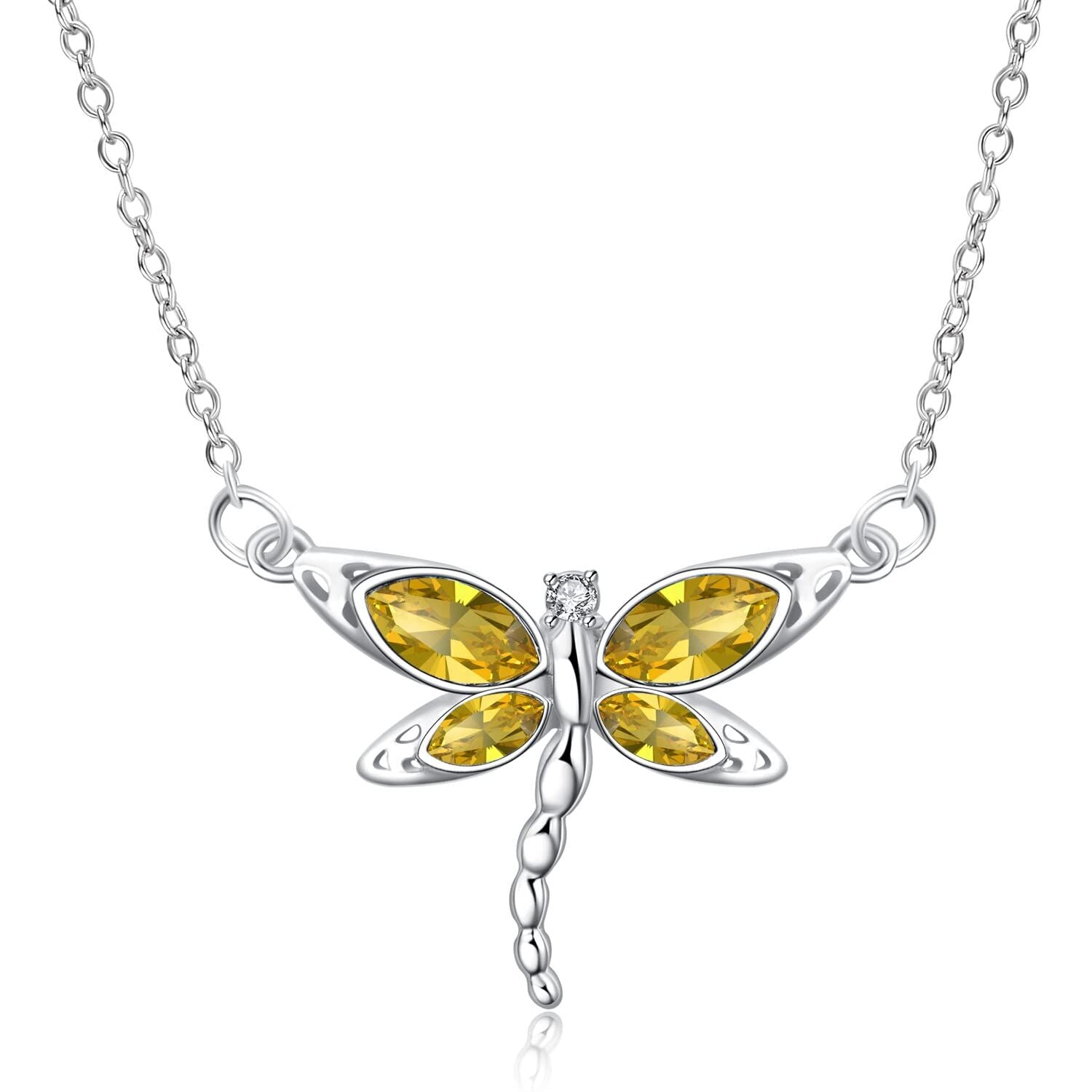 “Soulful Flight” Sterling Silver Dragonfly Birthstone Necklace