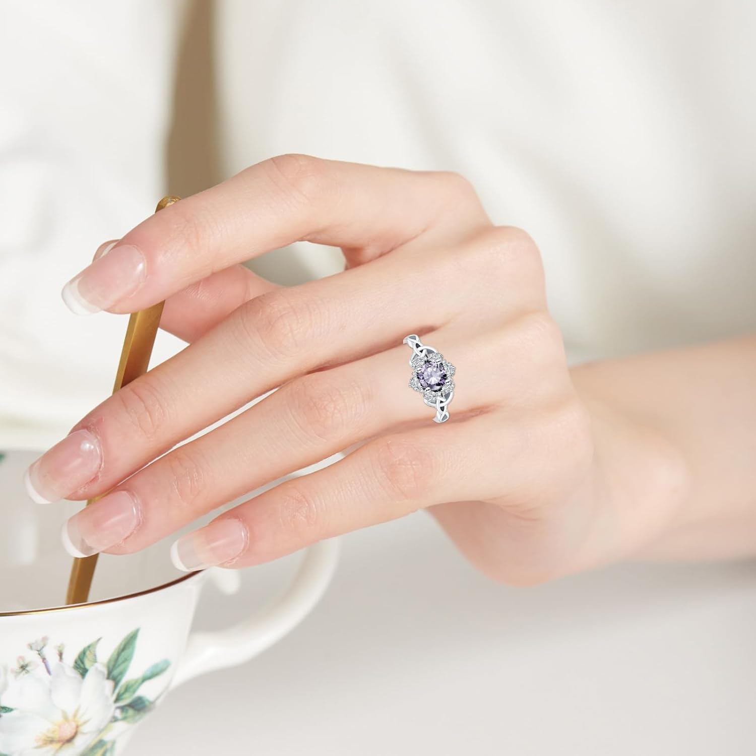 “Celtic Harmony” Sterling Silver Zircon Birthstone Ring