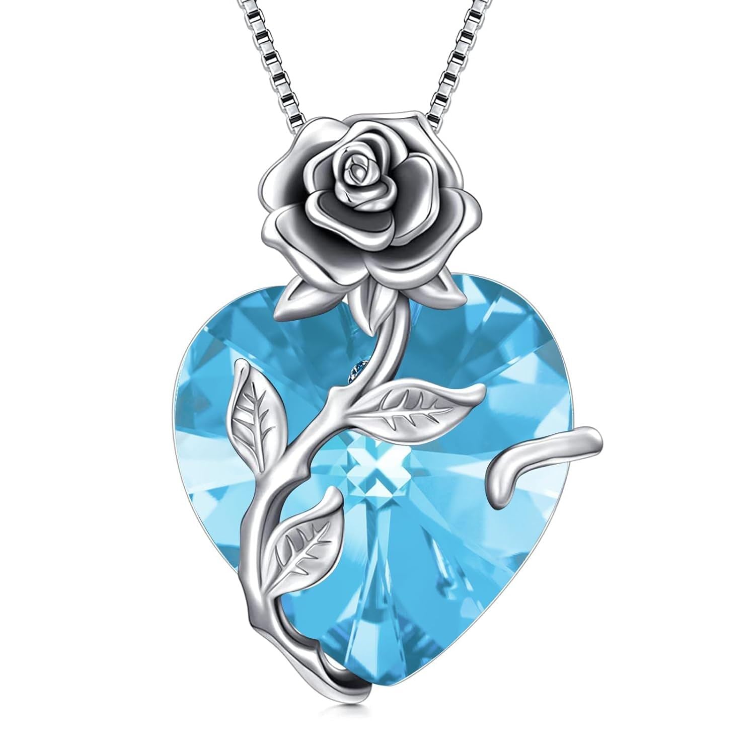 “Heart of Roses” Sterling Silver Crystal Pendant Necklace
