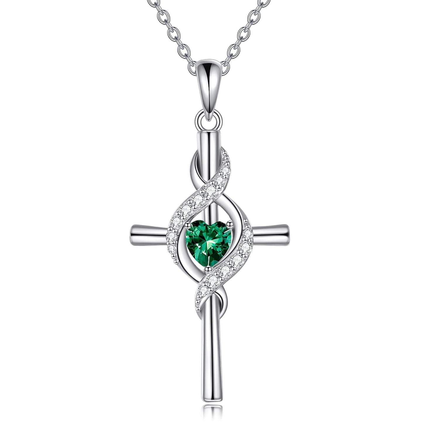 “Sacred Light” Sterling Silver Birthstone Cross Necklace