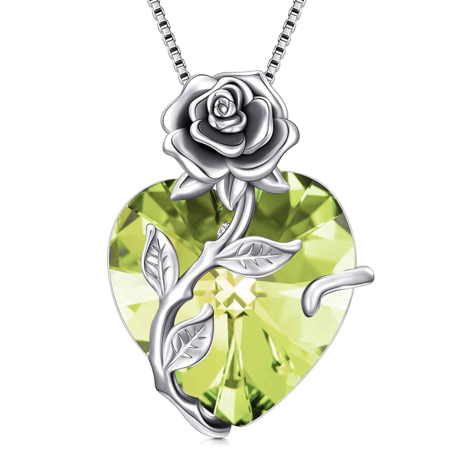 “Heart of Roses” Sterling Silver Crystal Pendant Necklace