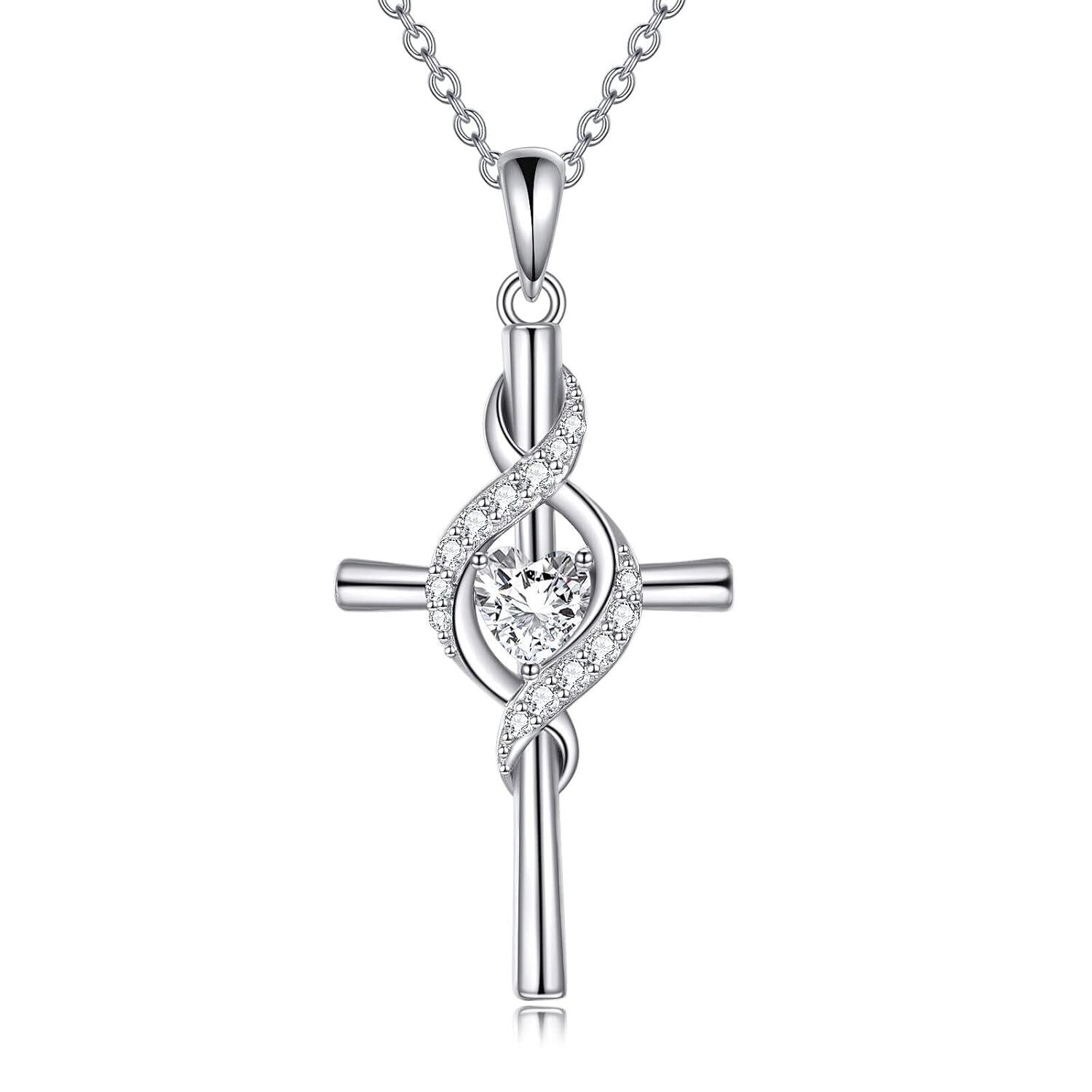 “Sacred Light” Sterling Silver Birthstone Cross Necklace