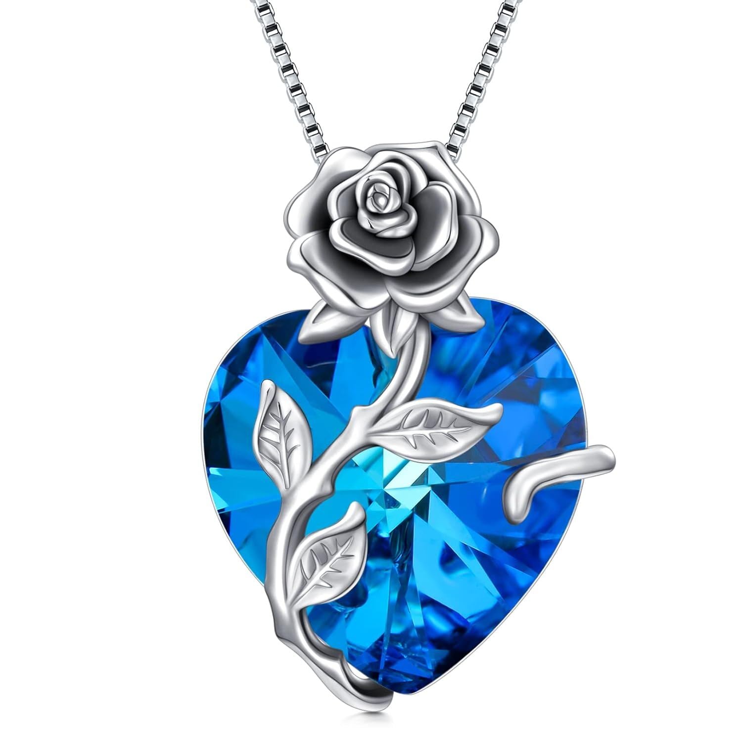 “Heart of Roses” Sterling Silver Crystal Pendant Necklace
