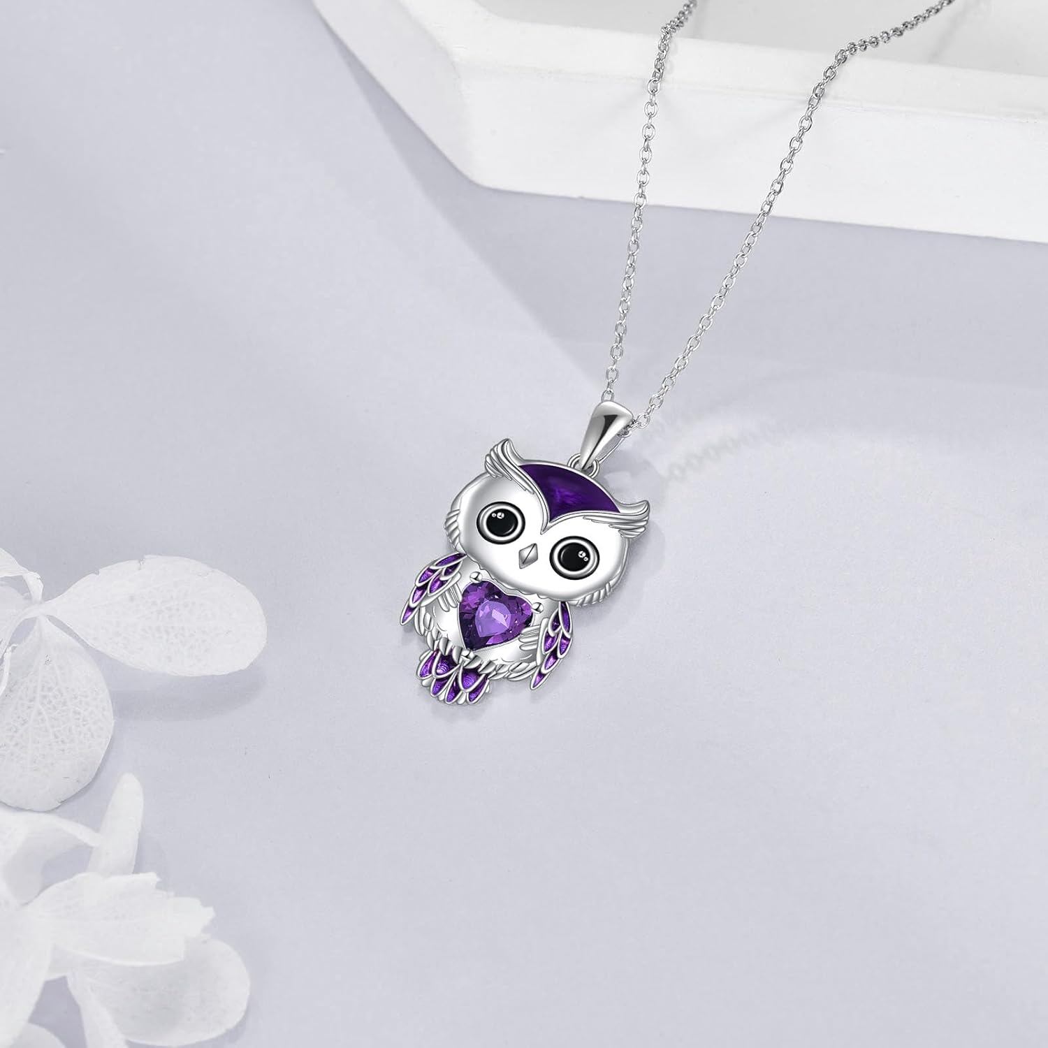 “Lunar Wisdom Owl” 925 Sterling Silver Birthstone Necklace