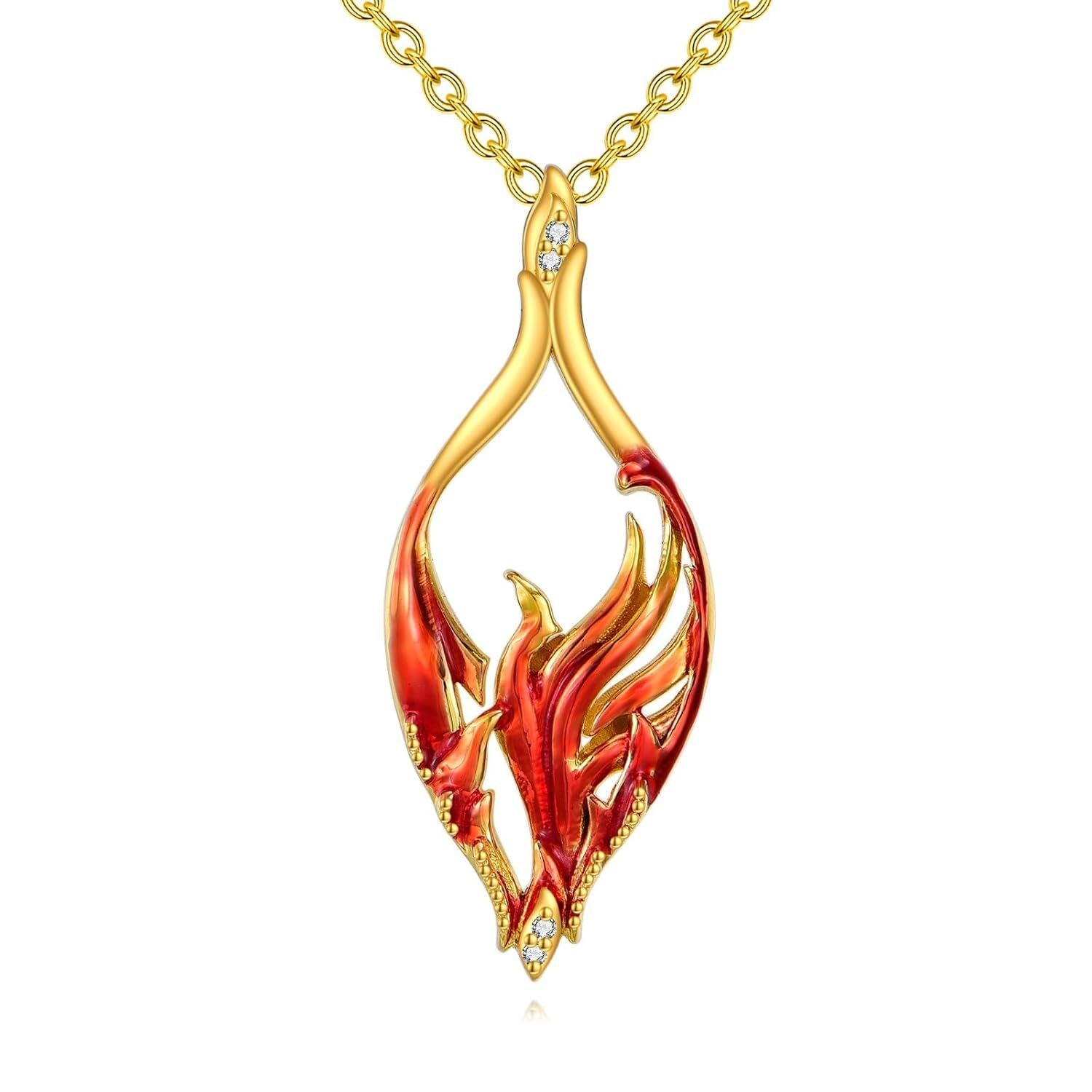 “Flame of Renewal” Phoenix Necklace in Gold-Plated Silver