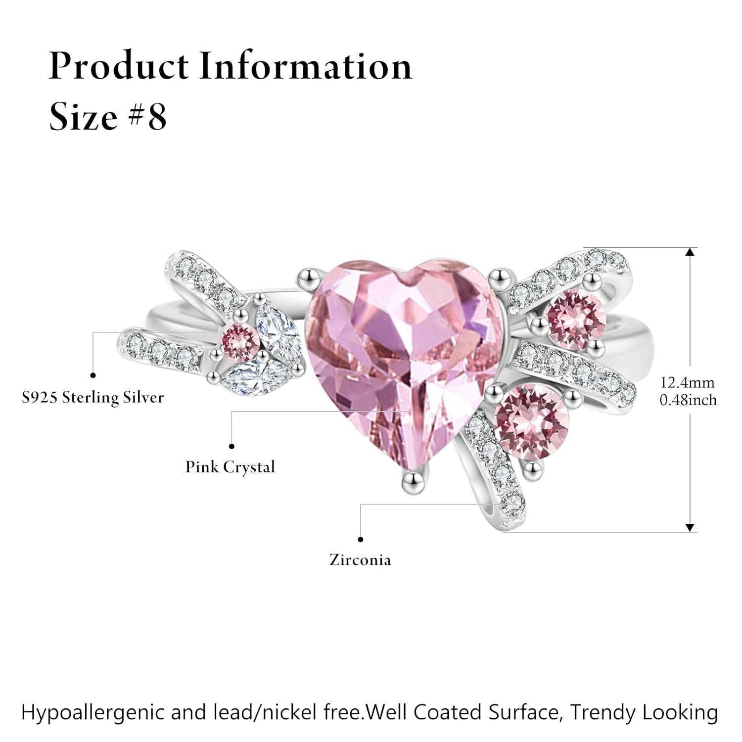 “Heart Strings” Pink Crystal Bow Sterling Silver Ring