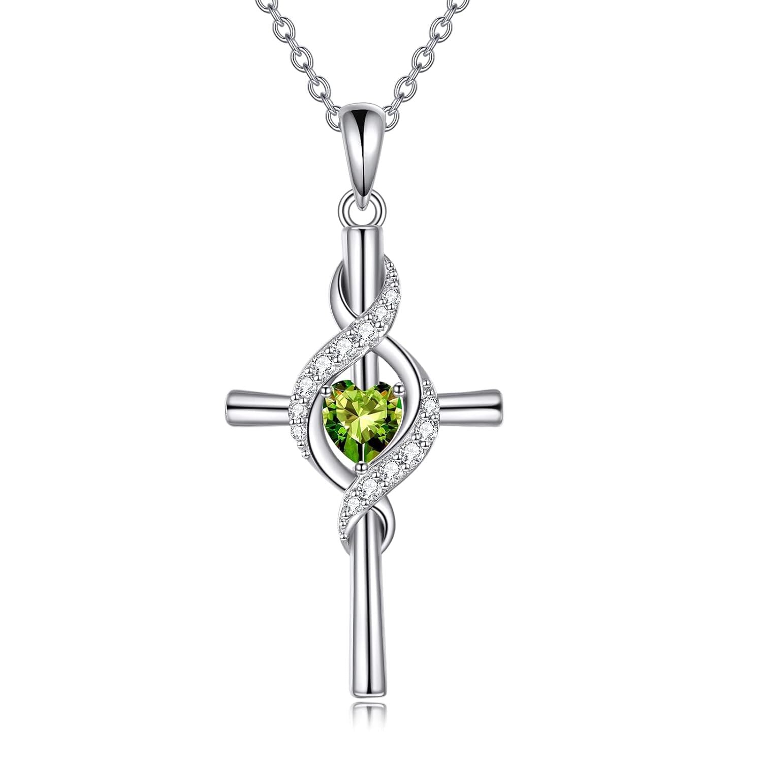 “Sacred Light” Sterling Silver Birthstone Cross Necklace