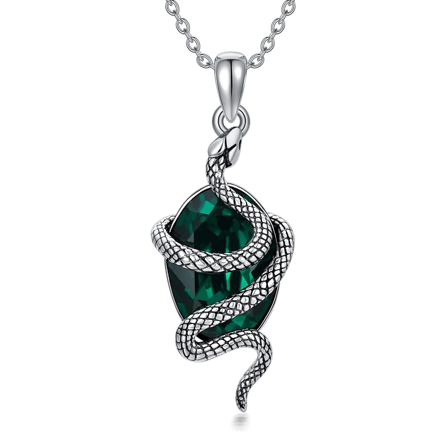 “Emerald Serpent” Vintage Sterling Silver Crystal Necklace