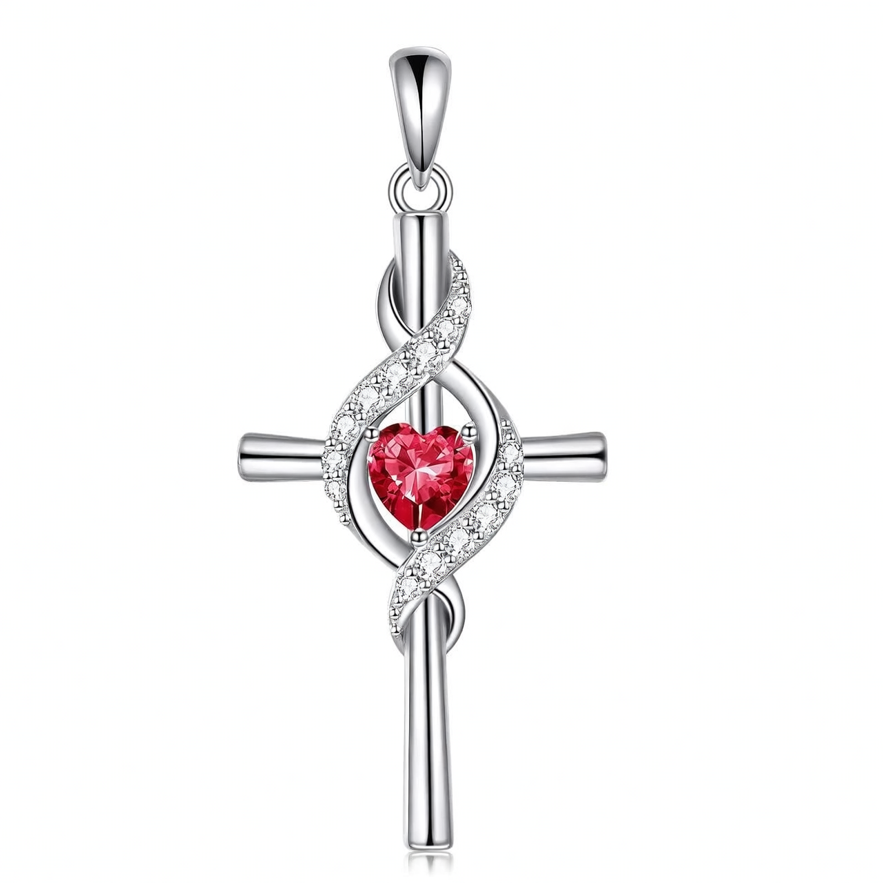 “Sacred Light” Sterling Silver Birthstone Cross Necklace