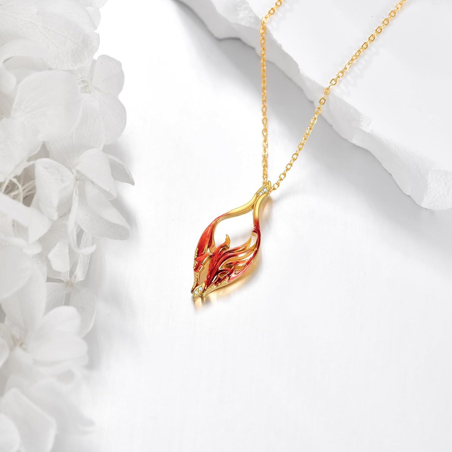 “Flame of Renewal” Phoenix Necklace in Gold-Plated Silver