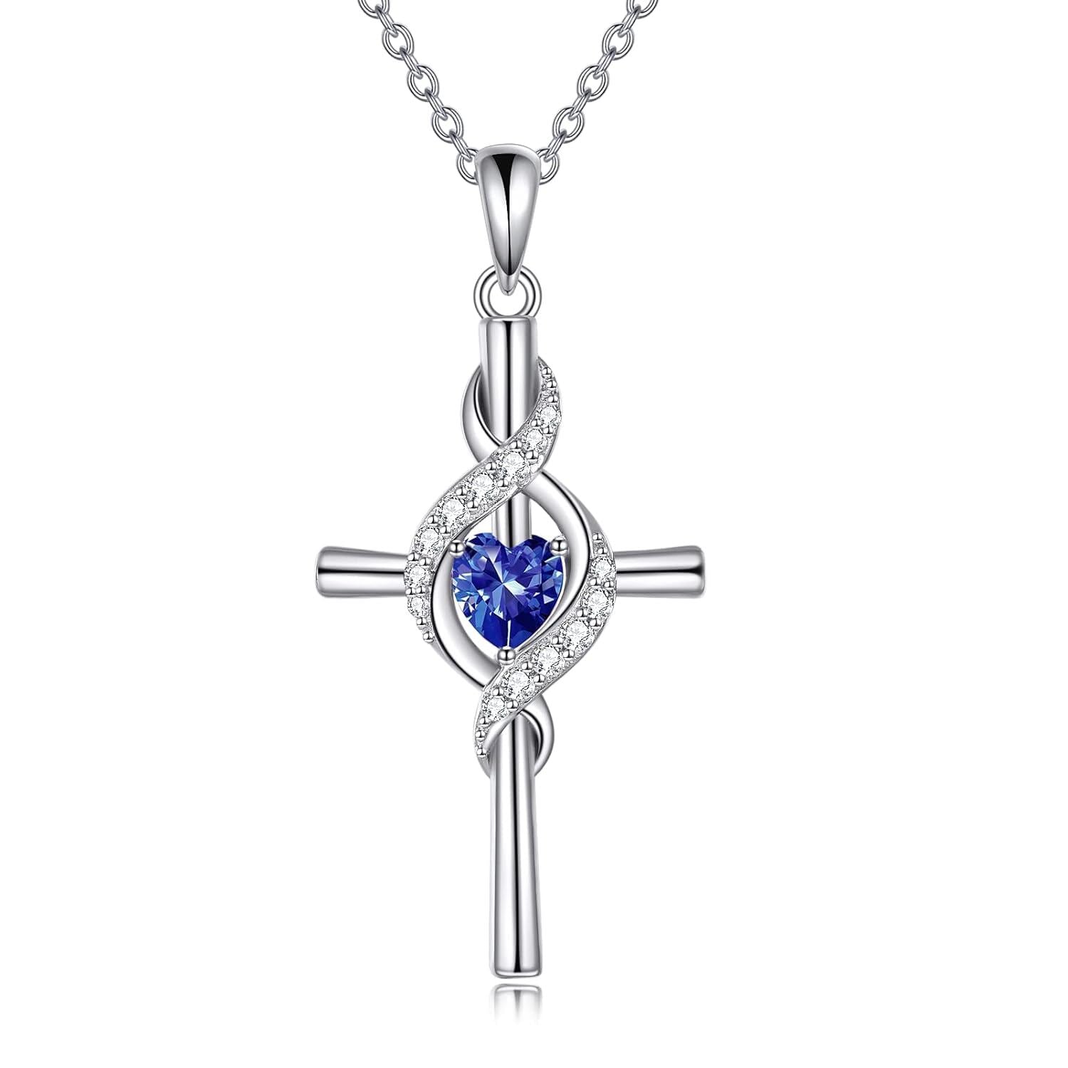 “Sacred Light” Sterling Silver Birthstone Cross Necklace