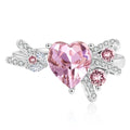 “Heart Strings” Pink Crystal Bow Sterling Silver Ring
