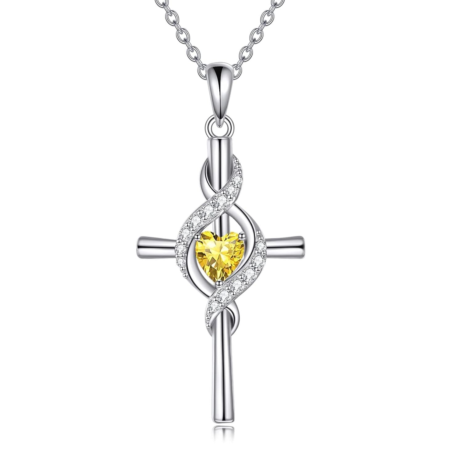 “Sacred Light” Sterling Silver Birthstone Cross Necklace