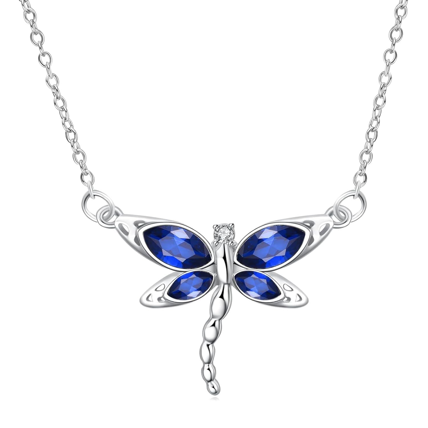 “Soulful Flight” Sterling Silver Dragonfly Birthstone Necklace