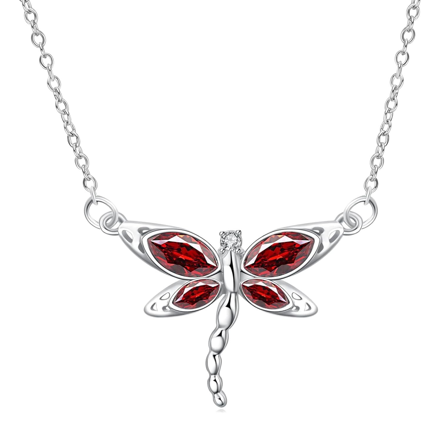 “Soulful Flight” Sterling Silver Dragonfly Birthstone Necklace