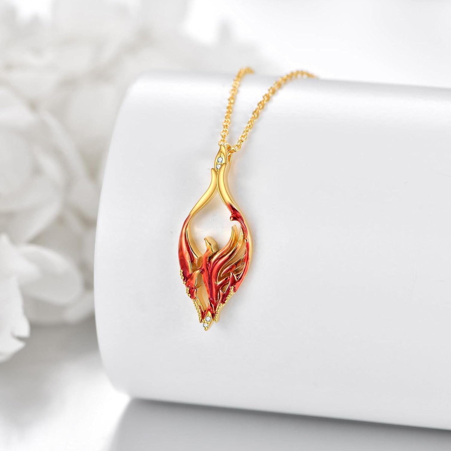 “Flame of Renewal” Phoenix Necklace in Gold-Plated Silver