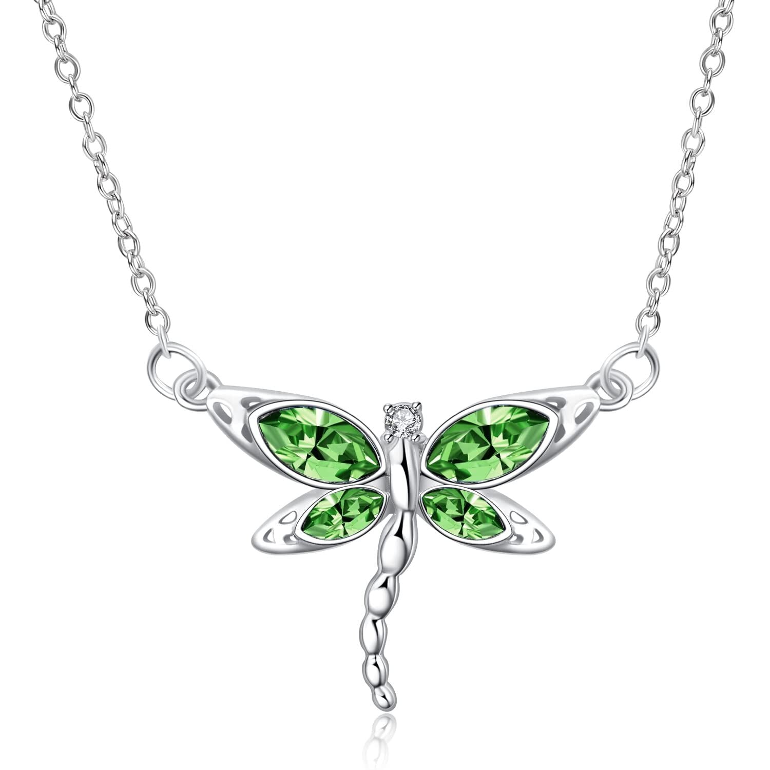 “Soulful Flight” Sterling Silver Dragonfly Birthstone Necklace