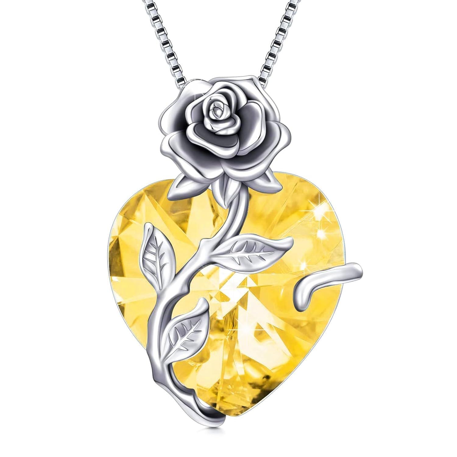 “Heart of Roses” Sterling Silver Crystal Pendant Necklace