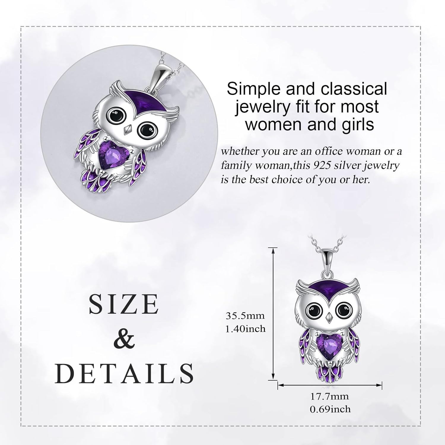 “Lunar Wisdom Owl” 925 Sterling Silver Birthstone Necklace