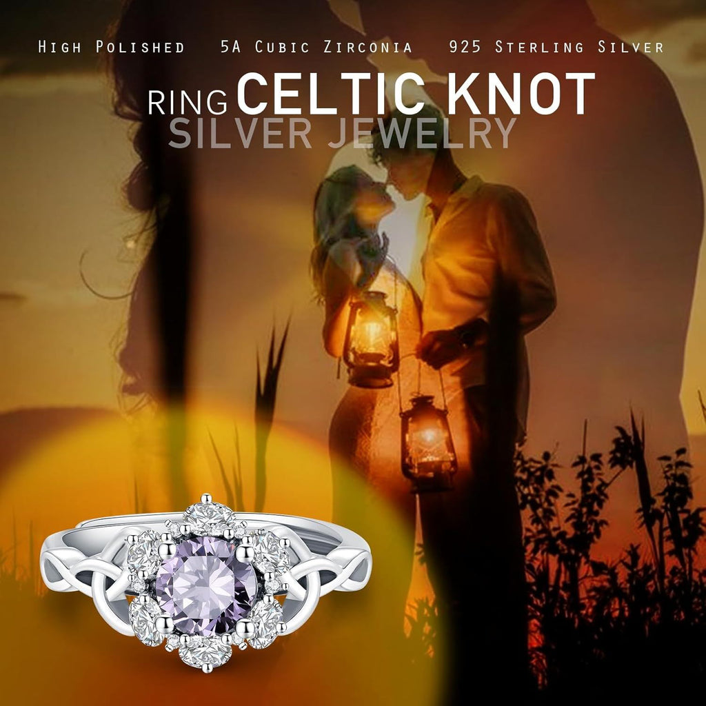 “Celtic Harmony” Sterling Silver Zircon Birthstone Ring