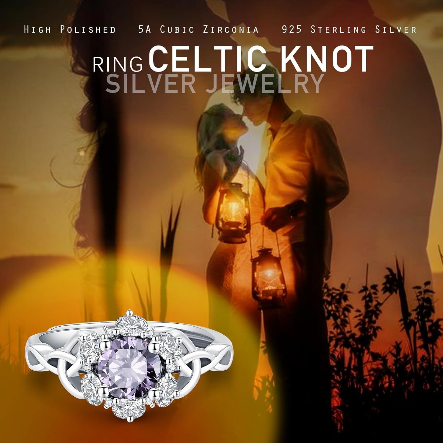 “Celtic Harmony” Sterling Silver Zircon Birthstone Ring