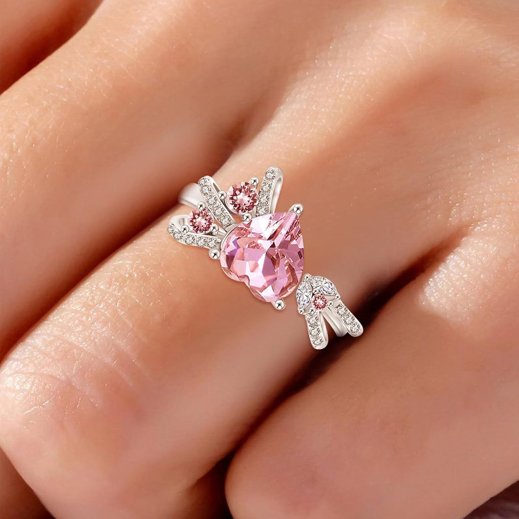 “Heart Strings” Pink Crystal Bow Sterling Silver Ring