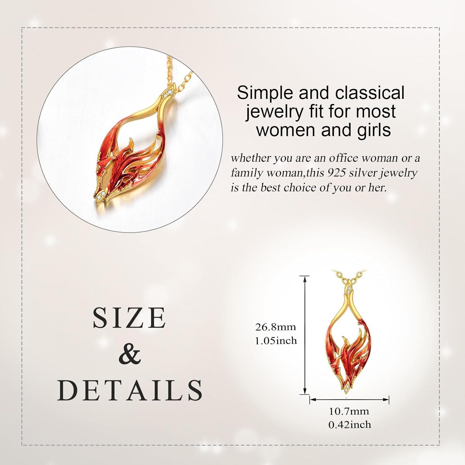 “Flame of Renewal” Phoenix Necklace in Gold-Plated Silver