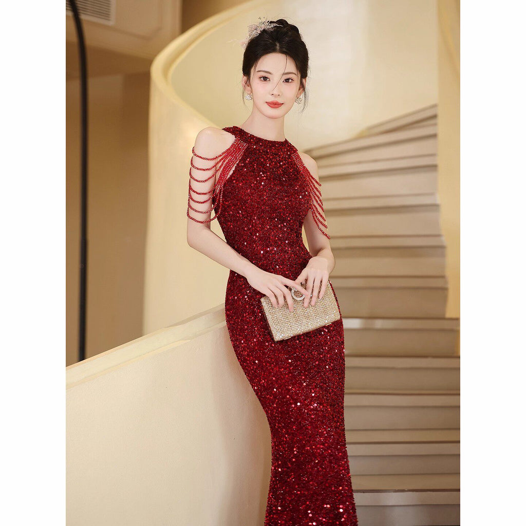 Luxurious Long Evening Dress for Women with beadings and sequins